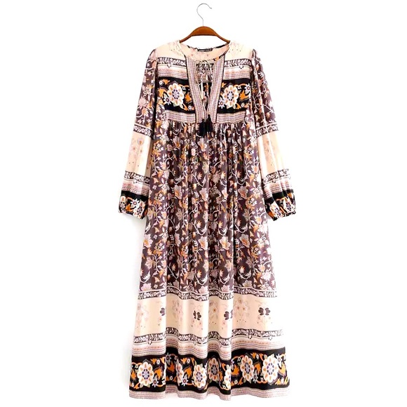 Vintage Boho Flowing Bohemian Long Shift Maxi - Picture 3 of 13